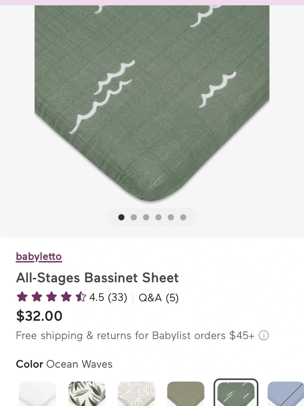 Green Muslin All-Stages Bassinet Sheet